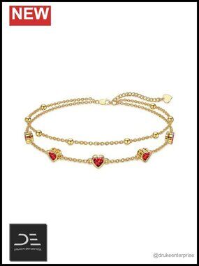 18K Yellow Gold Plated Birthstone Anklet Bracelet Heart Charm Women's Jewelry